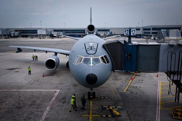 The KC-10 parked at Gate 12 at the American Airlines terminal at JFK.